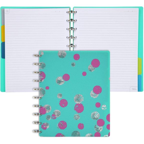 Discbound Notebook and Planner, Customizable Midsize (7.5 in x 9.75 in), Includes Lined Paper, Undated Calendars, Tab Dividers, Storage Pocket, Poly Covers, and 1-Inch Discs