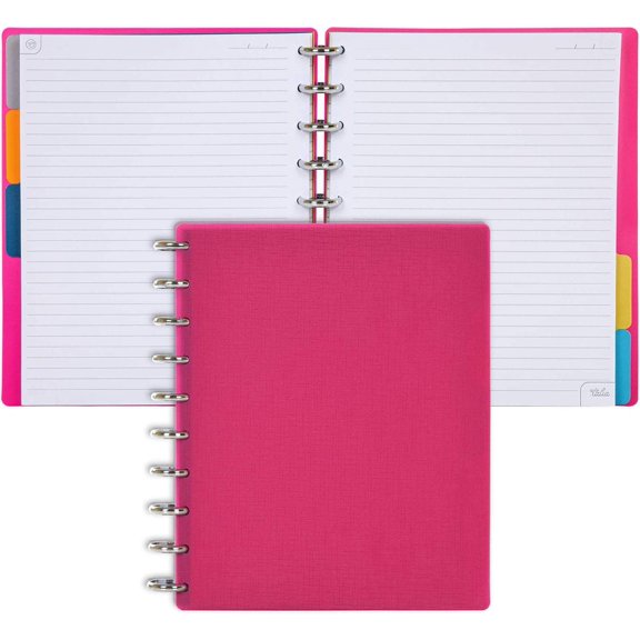 Discbound Notebook and Planner, Customizable Midsize (7.5 in x 9.75 in), Includes Lined Paper, Undated Calendars, Tabs, Pockets, Poly Covers, and 1-Inch Discs