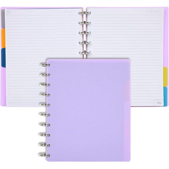 Discbound Notebook and Planner, Customizable Midsize (7.5 in x 9.75 in), Lined Paper, Undated Calendars, Tab Dividers, Clear Pocket, Poly Covers, 1-Inch Discs