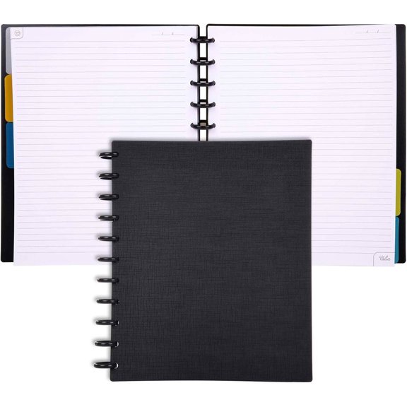 Discbound Notebook Set, Customizable Planner with Repositionable Pages, 8.5 in x 11 in, Black Cover & Discs