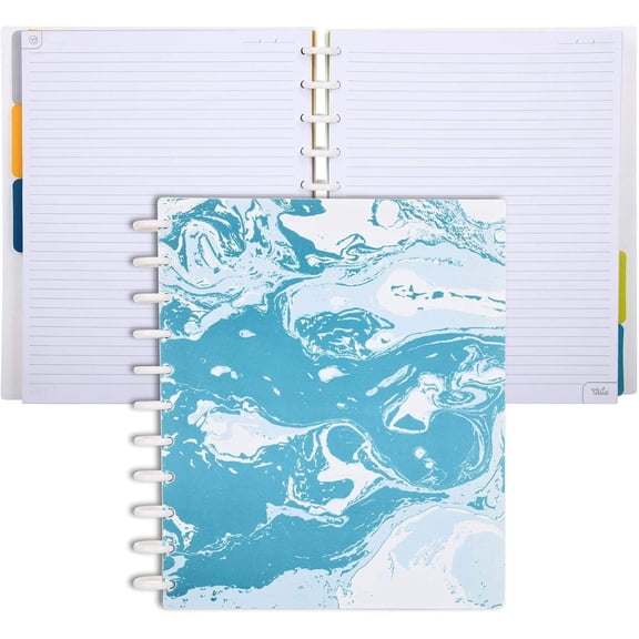 Discbound Notebook and Planner, Customizable Teal Marble Design, Letter Size (8.5 in x 11 in)
