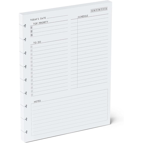 Discbound Undated Daily Plan Paper Refill, 120 GSM, 80 Sheets (160 Pages/Days), Happy Planner 9 Disc Pre-Punched Inserts, Loose Leaf, White, 7 inch x 9.25 Inch, Daily To-Do, Notes, and Scheduling