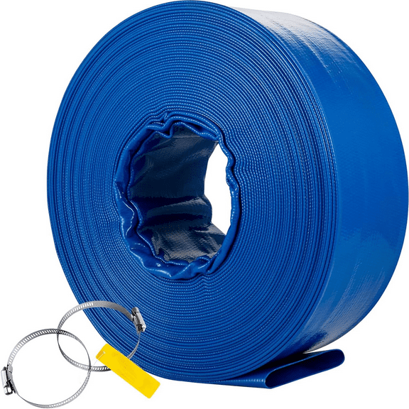 Discharge Hose, 3" x 105', PVC Lay Flat Hose, Heavy Duty Backwash Drain Hose with Clamps, Weather-proof & Burst-proof, Ideal for Swimming Pool & Water Transfer, Blue
