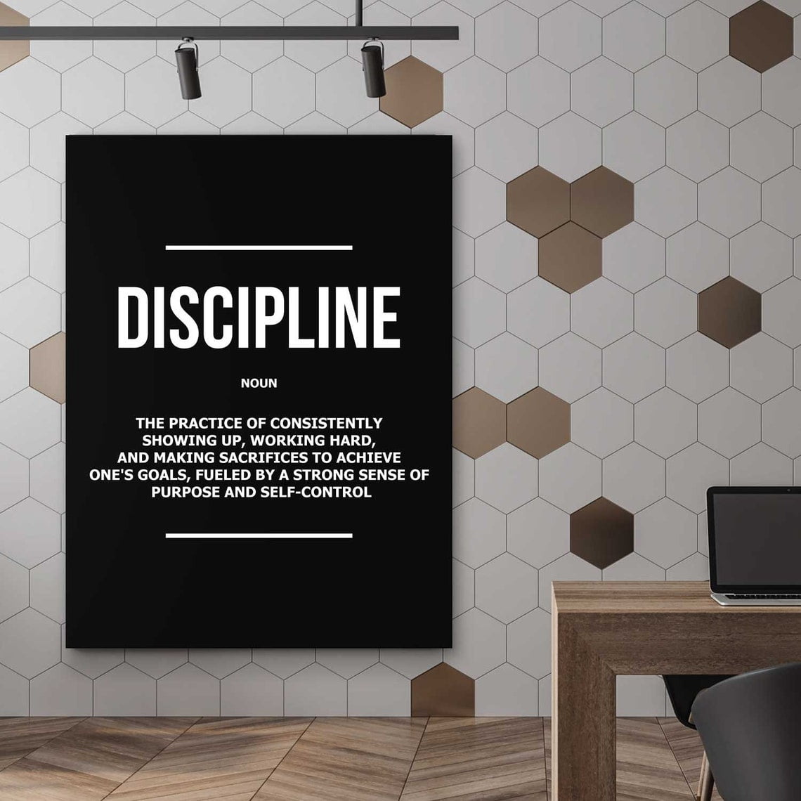 Discipline Definition Wall Art Print, Minimalist Black And White Gym ...