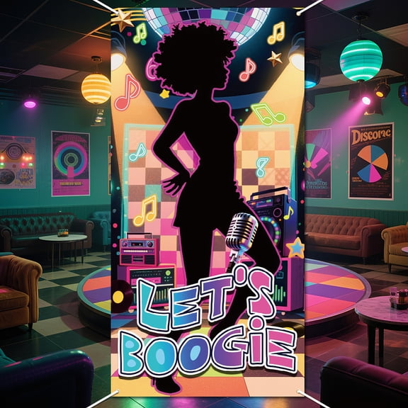 Disco 70s Theme Party Decorations Backdrop 5.9x2.9Ft Let's Dance Banner Backdrops Back to 60s 70s 80s 90s Disco Dancing Night Photography Background