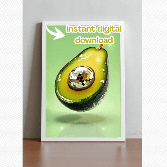 Disco Avocado Poster , Glossy Wall Poster , Glam Fruit , Pop Trend , Funky Kitchen Decor, Poster Only, Poster Home Decor, Poster Only