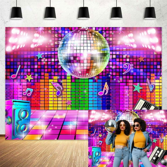 Disco Backdrop, 70s 80s 90s Retro Disco Party Ball Decorations Photography Background, Let's Glow Night Neon Music Birthday Dance Party Photo Booth Studio Props Backdrops,7X5ft