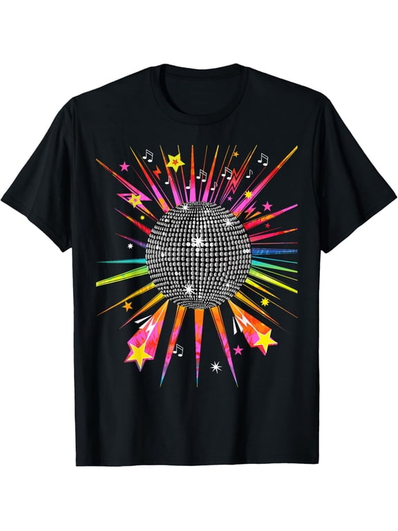 Disco Ball 1970's Tie Dye Vintage Retro Dance Party Costume T-ShirtMen and women, Black T-shirt, size: Extra large S-4XL