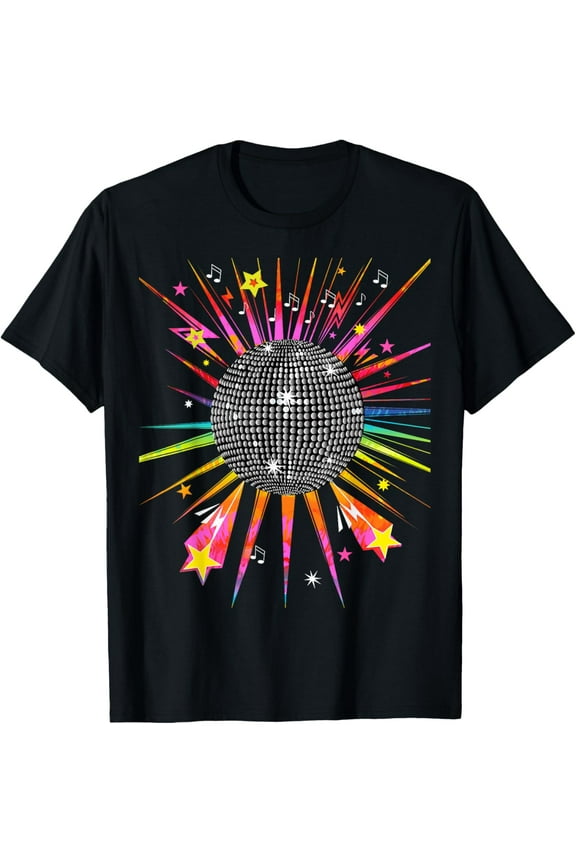 Disco Ball 1970's Tie Dye Vintage Retro Dance Party Costume T-ShirtMen and women, Black T-shirt, size: Extra large S-4XL