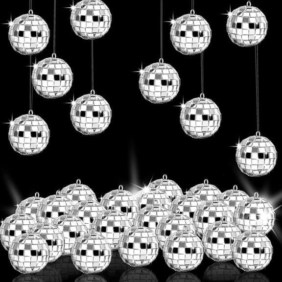 Disco Ball,36 Pcs Hanging Disco Ball Decor Mini Silver Disco Ball Cake Topper Mirror Ball Decorations Disco Themed Party,Christmas Tree Ornaments for Wedding Christmas Supplies (1.2 Inch)