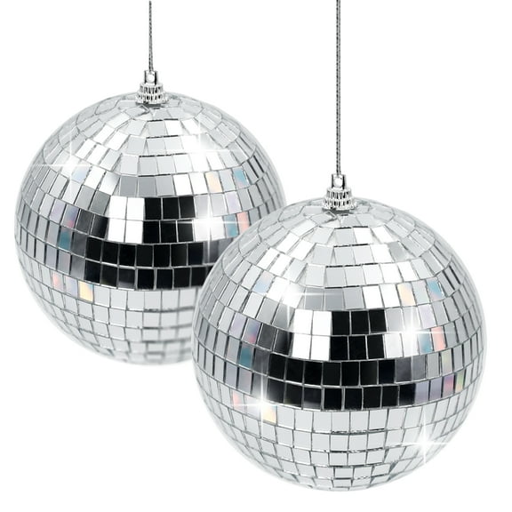 Disco Ball 4-Inch, 2-Pack, Mirror Ball Hanging Ornaments for Christmas and Parties, Silver