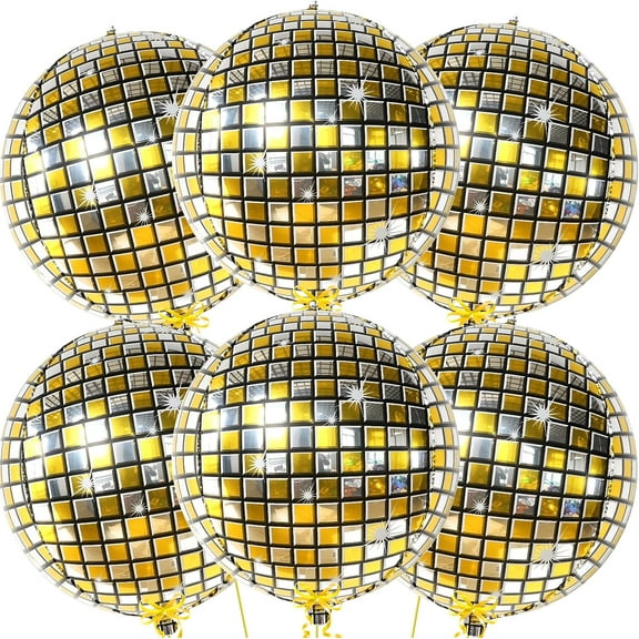 Disco Ball Balloons 6pcs Gold Large 4D Foil Balloon Party Decorations22 Inch