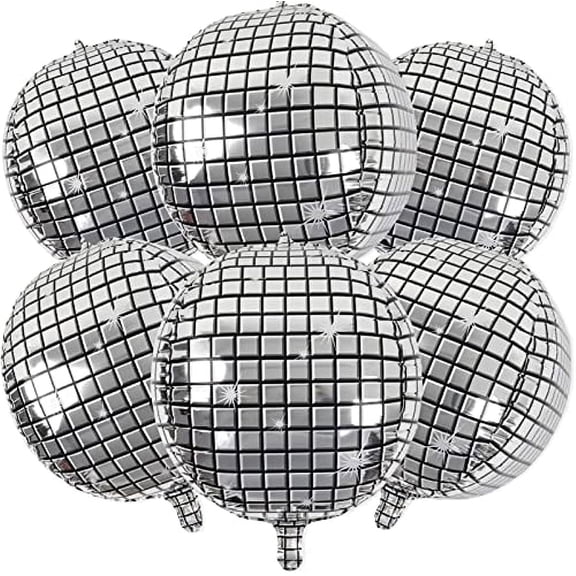 Disco Ball Balloons 6pcs Silver Large 4D Foil Balloon Garden Party Decorations(22 inch)