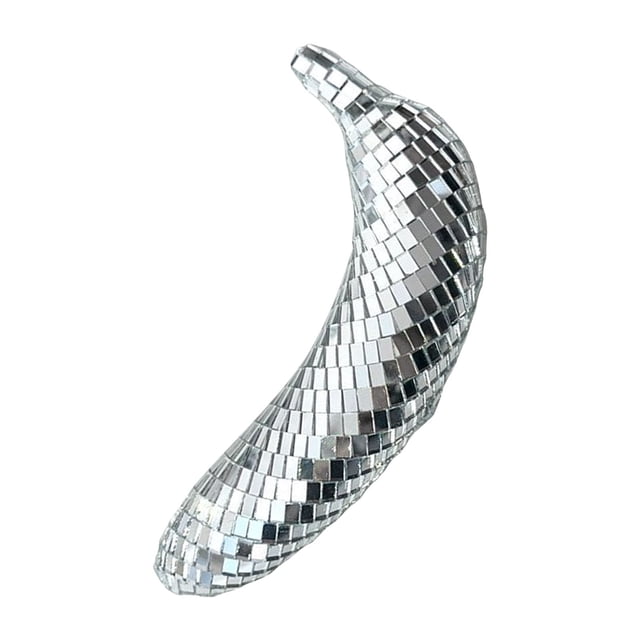 Disco Ball Banana Decor - Mirror Reflective Silver Banana Statue - Retro Disco Party Table Ornament for DJ Stage Lighting & Home Decor - Unique Party Favor & Event Decoration
