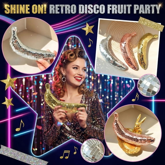 Disco Ball Banana Desk Decor 6X2 Inch Silver Mirror Retro Decor Funky Home Decor for Dorms Offices Y2K Party Decorations Indoor Tabletop Display Piece