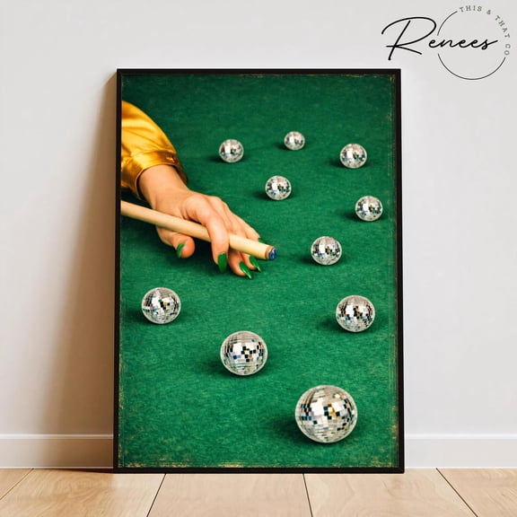Disco Ball Billiards Wall Art Retro Pool Table Poster Funky Game Room Decor Disco Aesthetic Poster Modern Surreal Pool Art , Poster Print Only