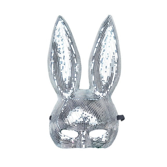 Disco Ball Bunny Mask,Half Face Glitter Rabbit Mak,Shiny Women Rabbit Masks for Halloween Christmas Role-Play Party