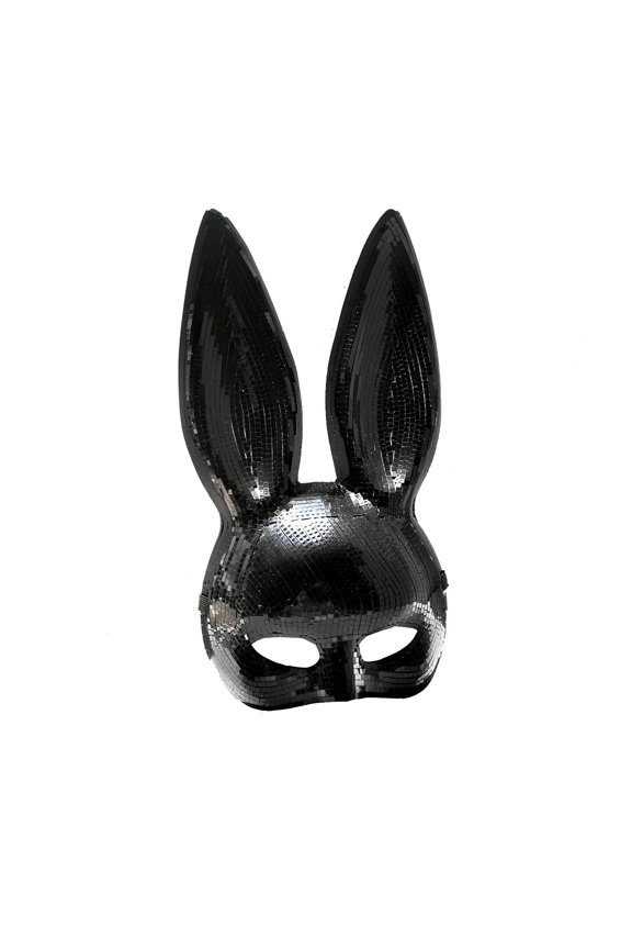Disco Ball Bunny Mask,Half Face Glitter Rabbit Mak,Shiny Women Rabbit Masks for Halloween Christmas Role-Play Party
