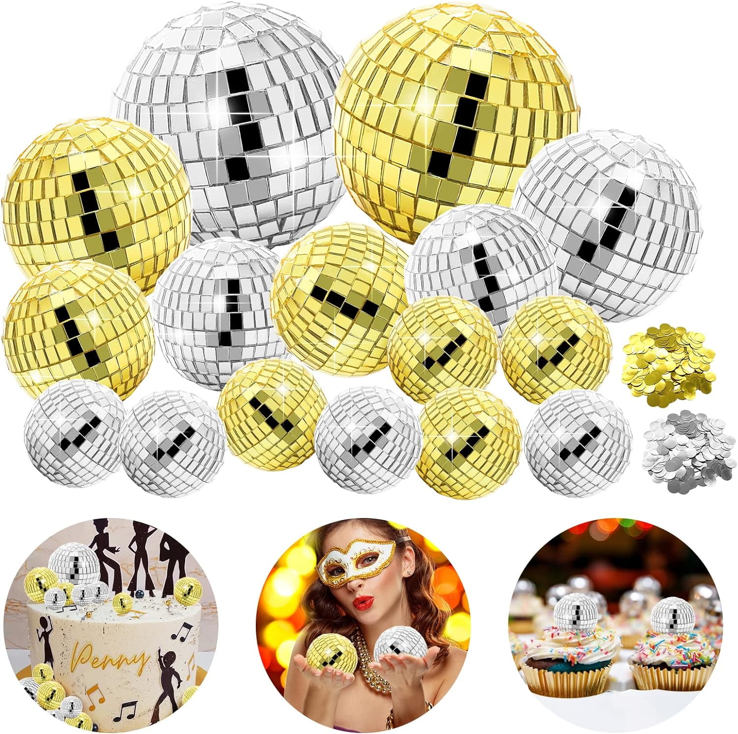 32 Pack Mini Disco Balls Decorations Different Sizes Mirror Ball with  Hanging String Small Disco Ball Ornament for Disco Theme Party Cake Topper  DJ