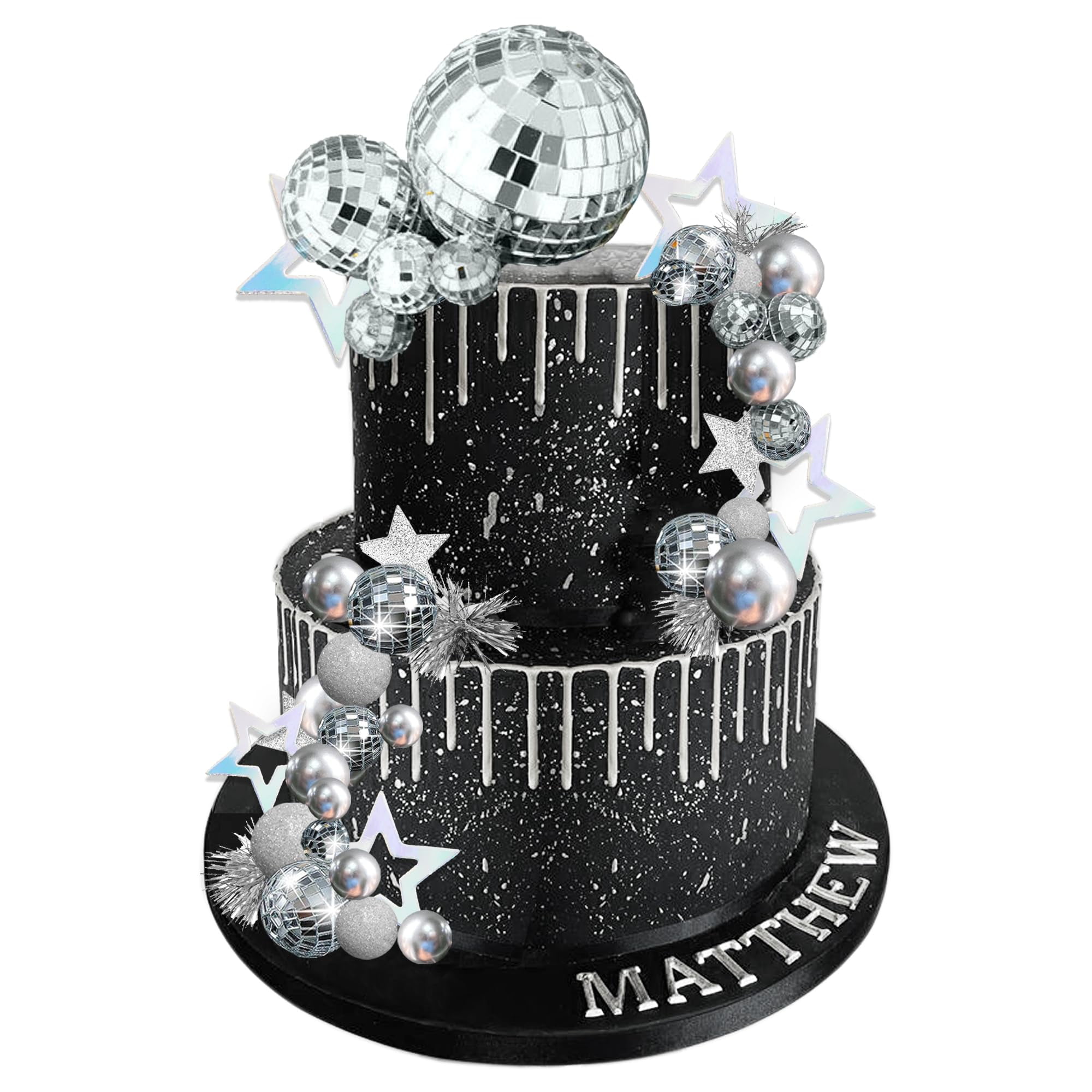 Disco Ball Cake Toppers Set – Mirror Balls & Boho Stars For 70s/80s Themed Parties