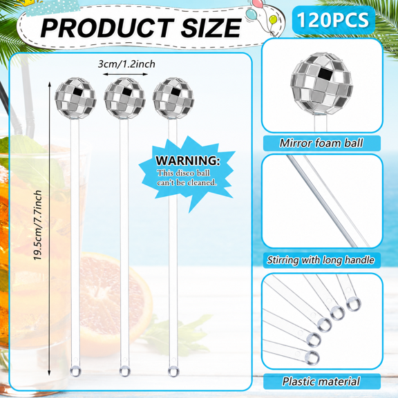 Disco Ball Cocktail Swizzle Sticks Classic 120 Count