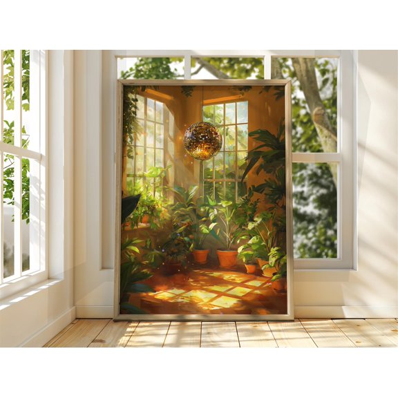 Disco Ball Conservatory Retro Houseplant Decorative Wall Art Alternate Style 2 Poster , Poster Print Only