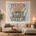 thumbnail image 1 of Disco Ball with Cowboy Hat and Boots on Warm Ivory Background, Nostalgic Retro for Country Music Fans, Vibrant Wall Art Decor, Birthday Gift Tapestry Wall Hanging for Bedroom and Living Room, 1 of 7
