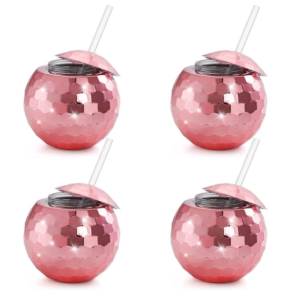 Disco Ball Cups, 20Oz Disco Party Cups with Lid and Reusable Straw Flash Ball Cocktail Cup for Party Nightclub Bar (Pink)