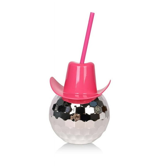 Disco Ball Cups Cowboy hat Disco Ball Cup With Straws Pink