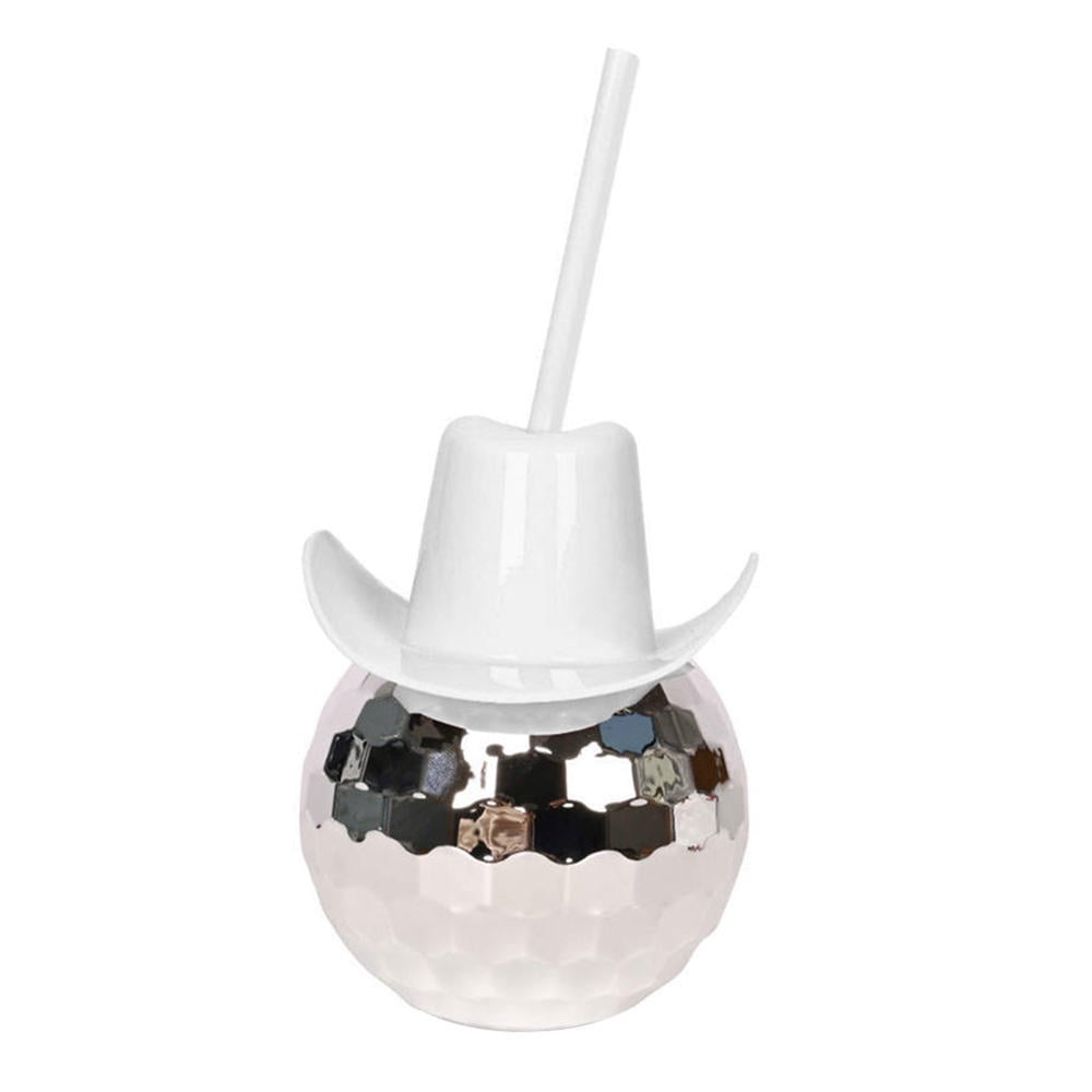 Disco Ball Cups Cowgirl Hat Cups with Straw Mirror Ball Cups Disco