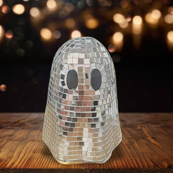 Disco Ball Decoration Halloween Reflective Cute Specter Statue Ghost Shape Mirror Ball(Silver)