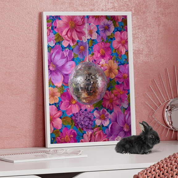 Disco Ball Flowers Or Canva Colorful Maximalist Dopamine Kitsch Botanical 70S 80S Glam Floral Nursery Poster , Poster Print Only