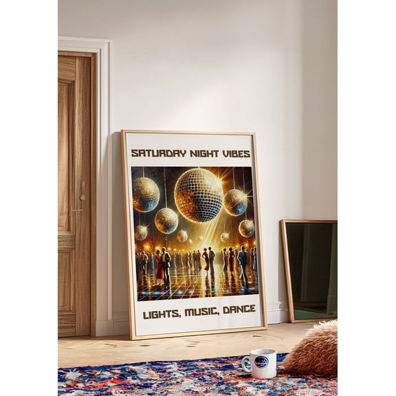Disco Ball Funky 70s Retro Music Dance Floor Art, Unframed Poster