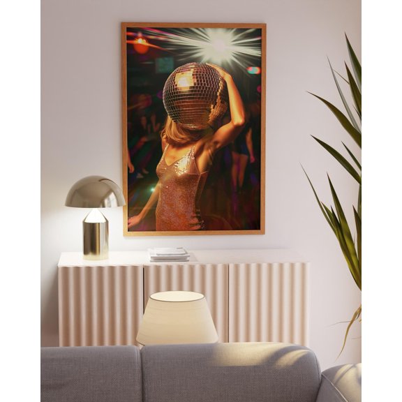 Disco Ball Girl 70s Retro Party Art, Unframed Paper Poster 8x10in