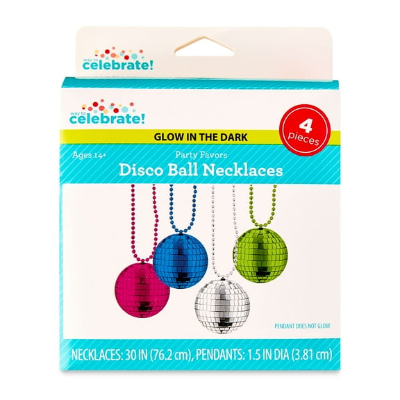 Multicolor Glow-in-the-Dark Disco Ball Necklace Party Favors, 4 Count, by Way To Celebrate