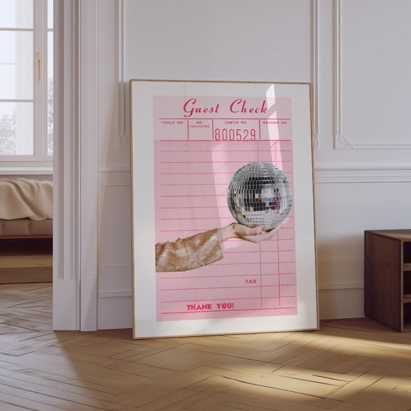 Disco Ball Guest Check Pink Unframed Paper Print