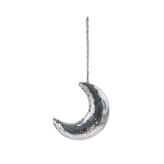 Disco Ball Hanging Moon Pendant Decorative Retro-Reflective Sphere For Party Room Home Bar Decor Silver 1 Count