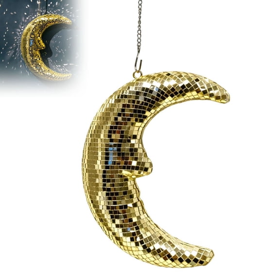 Disco Ball Hanging Ornament Moon Shaped Reflective Tile Party Decor For Bar Wedding Festival Use