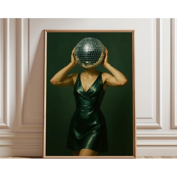 Disco Ball Head Funky 70s Retro Wall Art Print, Unframed Paper Poster 24x36in
