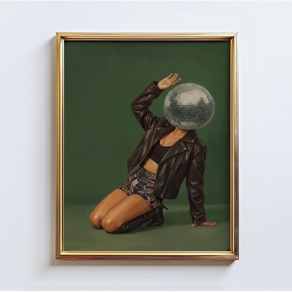 Disco Ball Head Leather Jacket Wall Art Home Decor