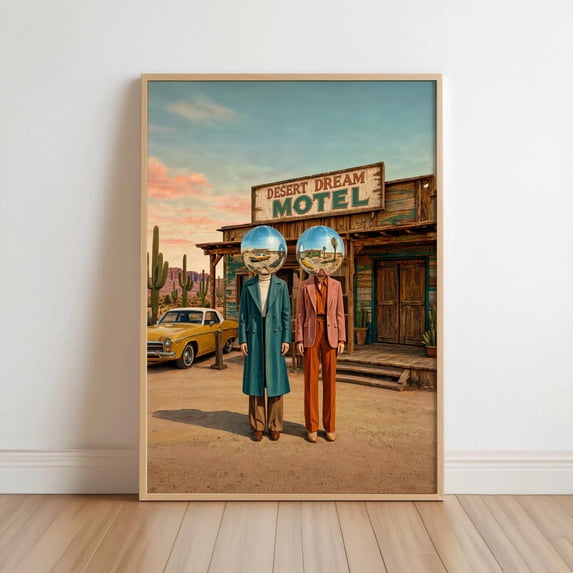 Disco Ball Head Poster, Desert Mid Century Surrealism, Retro 80S ...