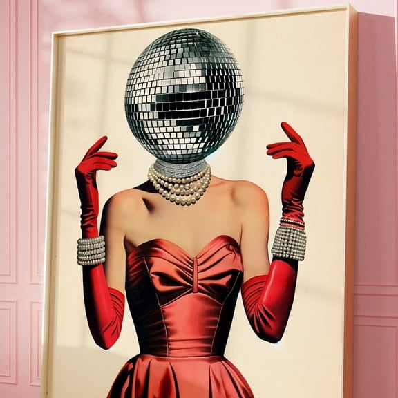 Disco Ball Head Poster, Disco 70S Print, Retro Wall Art, Artwork, Chic Retro Poster Art UNFRAMED PAPER POSTER, Home Decor, Vintage Gift, Living Room Dercor