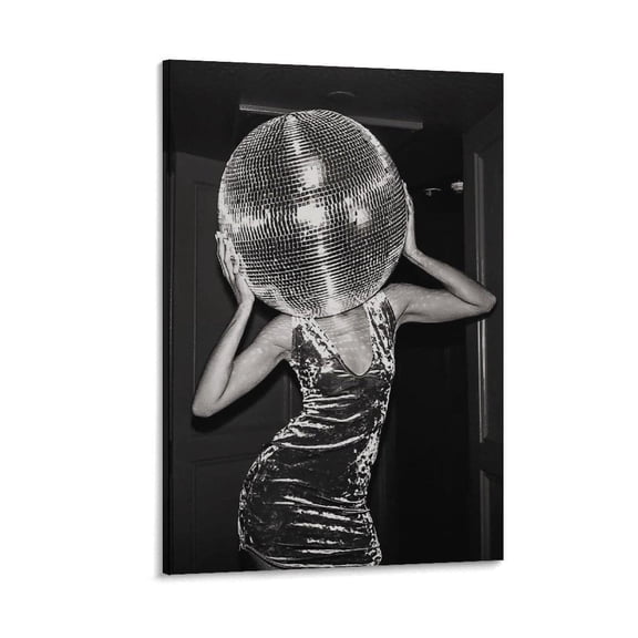 Disco Ball Head Poster Vintage Dance Party Art Black And White Retro Fashion 70S Style Decor Funky Dance Party Wall Art, Poster Only