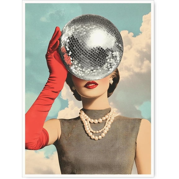 Disco Ball Head Retro 70s Wall Art Funky Mirrorball Poster with Luxury Pop Vibe for Living Room Bedroom or Dorm Trendy Statement Print for Party Decor-11x14Inch Ready to Hang (Unframed)