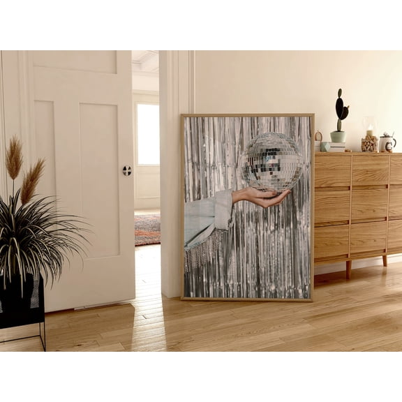 Disco Ball Illustration Wall Art Trendy Bar Cart Dorm Decor, Unframed Canvas Size 8x12