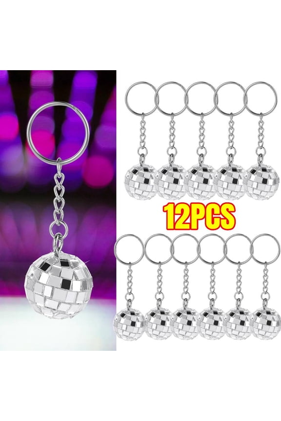 Disco Ball Keychain, 12 Pieces Disco Ball Party Favors Keychain 70s Disco Keychain Silver Mirror Ball Keychain Ball Party Supplies 1970s Party Favors Set