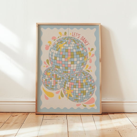 Disco Ball 'Let'S Dance' Poster Pastel Coloured Wall Decor A3A4 Poster Poster, Poster Only