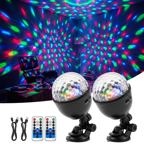 Yinghao 2 pack Mini Cupcake Disco Ball Lights Rotating Sound Activated Decor Night Lamp, Remote Control Timer Setting, Suction Cup Base for Easy Set