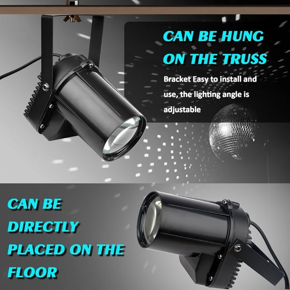 Disco Ball Light, 3W Led White PinSpot for Light up Mirro Ball, Pin spot DJ Stage Lights (Black Shell)