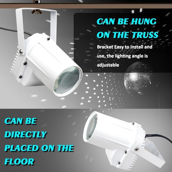 Disco Ball Light, 3W Led White PinSpot for Light up Mirro Ball, Pin spot DJ Stage Lights with Remote (White Shell Blue Light)